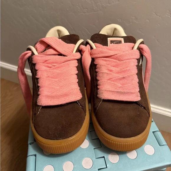 Puma Suede Sneakers Brown Pink Gum Sole Retro Y2K Skater Cute - Picture 4 of 5